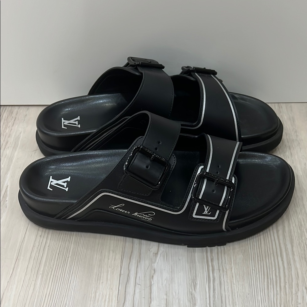 Louis Vuitton Black Slide Sandals with Silver Accents - Picture 3 of 6